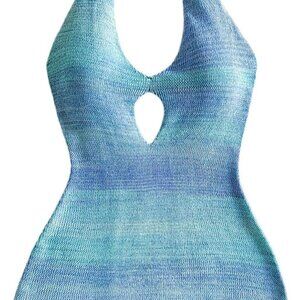 Women's Colorful Striped Backless Halter Mini Dress Summer Knit Small